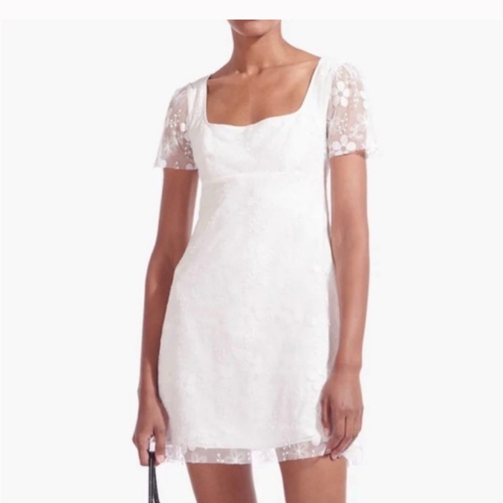 STAUD Sandra White Dress - Floral Overlay